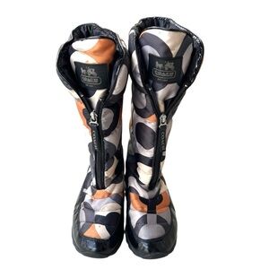 Coach Optic Art Signature Nylon Patent Leather Mid Calf Boot Women’s Size 8